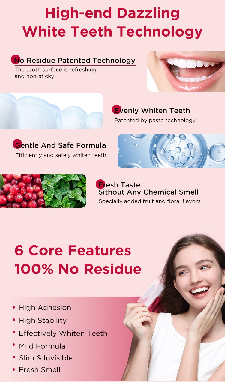 Cranberry Flavor Gel Residue Free Teeth Whitening Strips